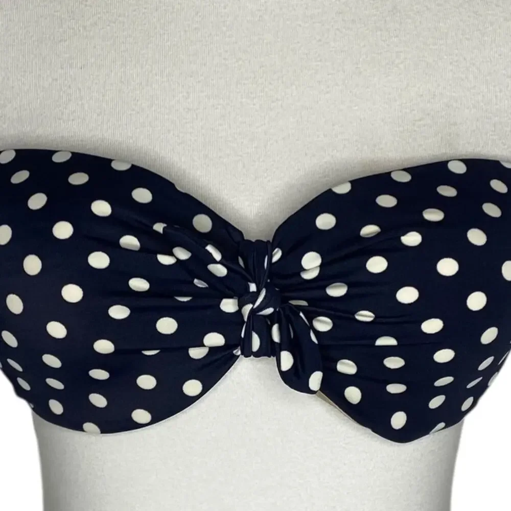 J. Crew Polka Dot Bikini Swim Top Navy Blue Strapless Underwire Size 32D Beach - Picture 5 of 12